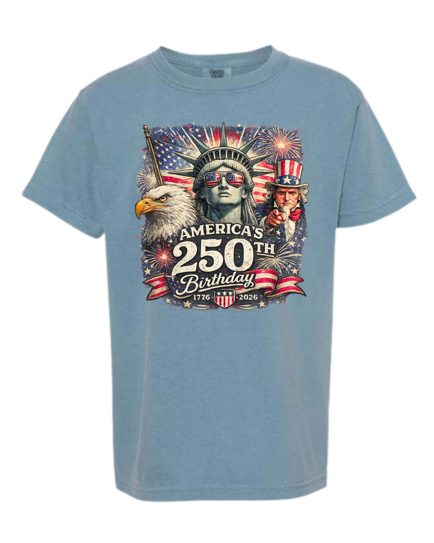 America's 250th Birthday - Comfort Colors - Heavyweight Youth Tee - Neutral Colors & Blues