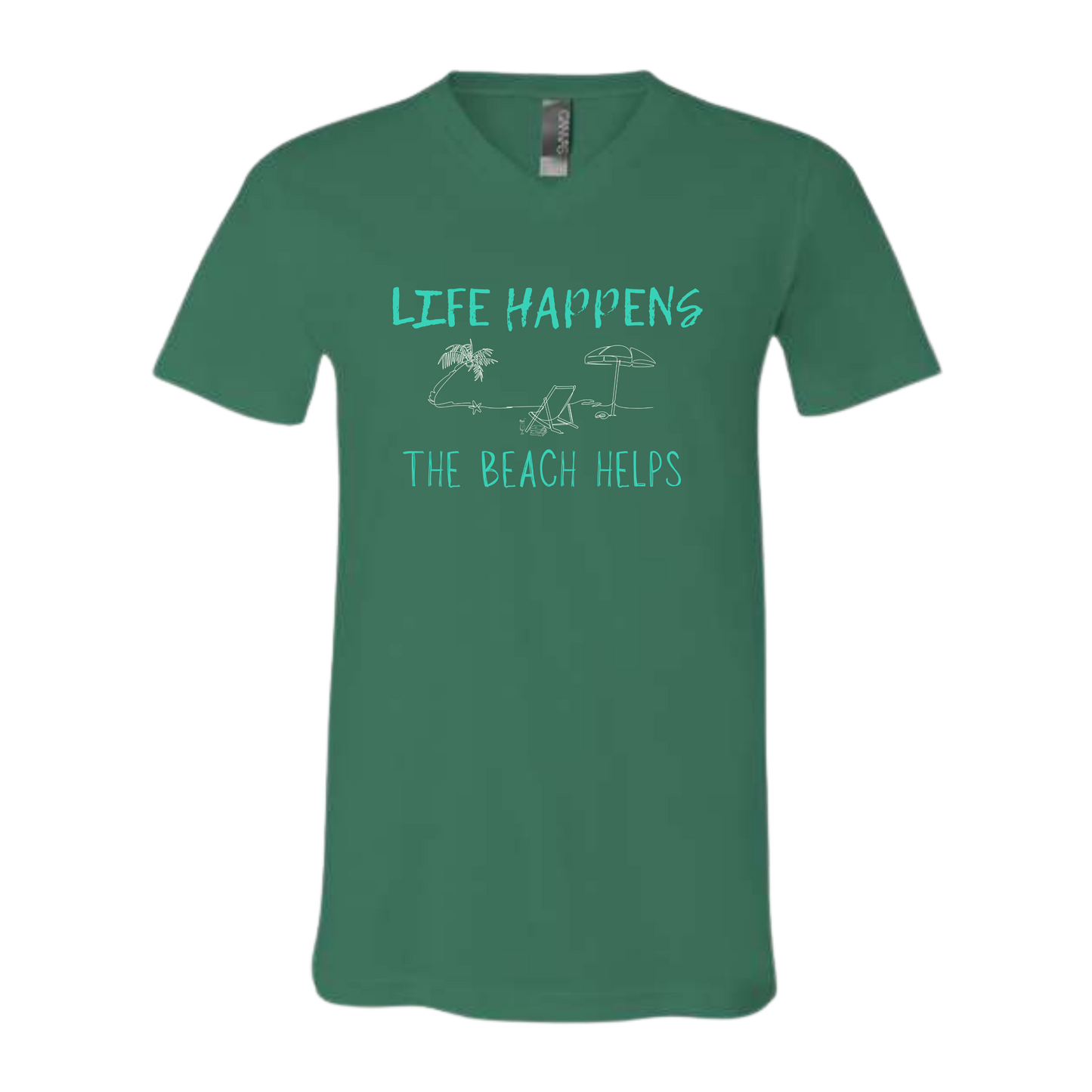 Life Happens The Beach Helps - Bella+Canvas - Unisex V-Neck - Assorted Colors