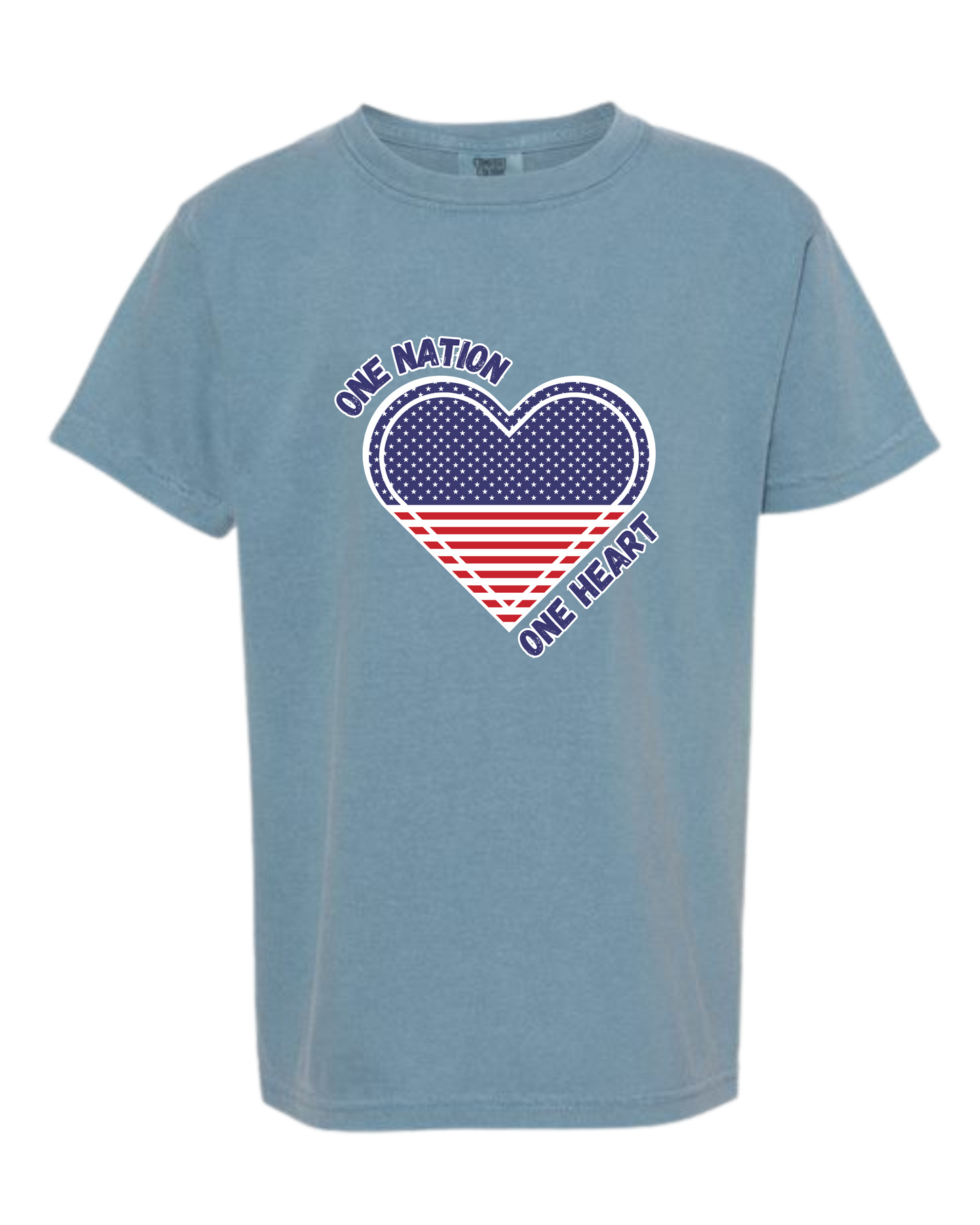 One Nation One Heart - Comfort Colors - Heavyweight Youth Tee - Neutral Colors & Blues