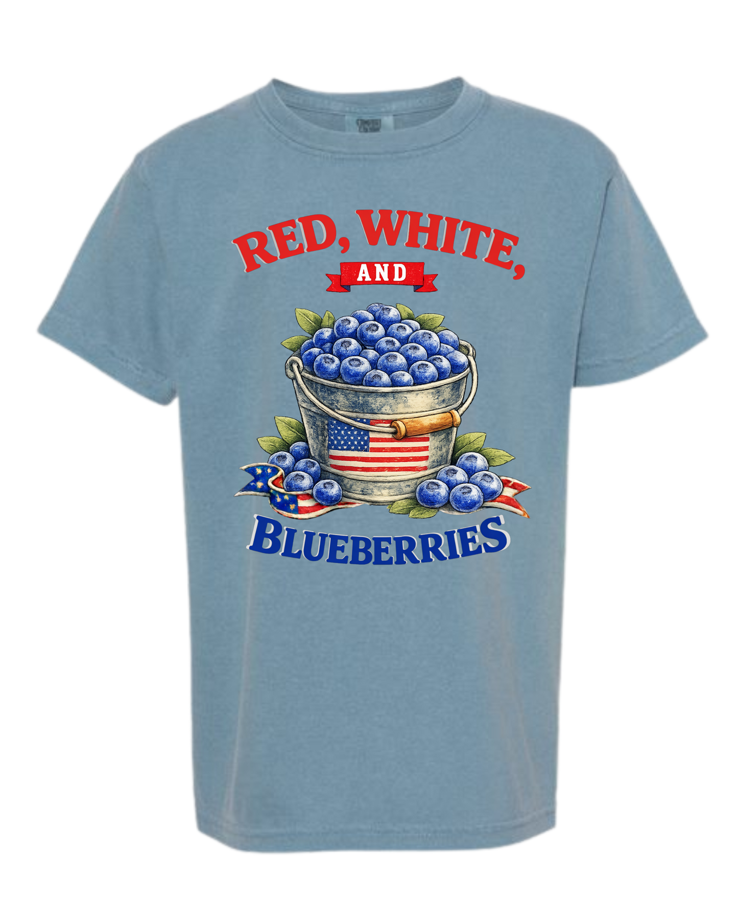 Red, White, And Blueberries - Comfort Colors - Heavyweight Youth Tee - Neutral Colors & Blues