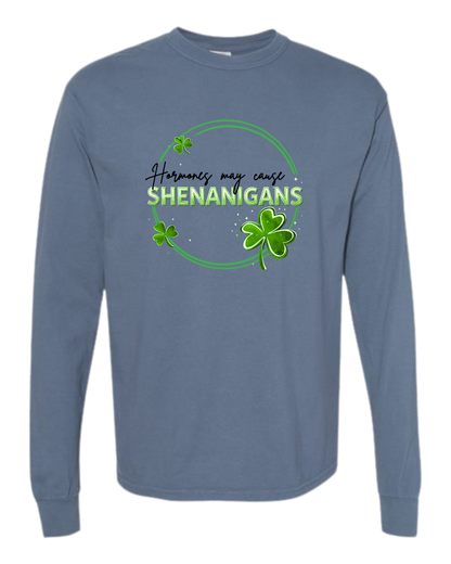 Hormones May Cause Shenanigans - Comfort Colors - Heavyweight Long Sleeve Tee - Blues & Greens
