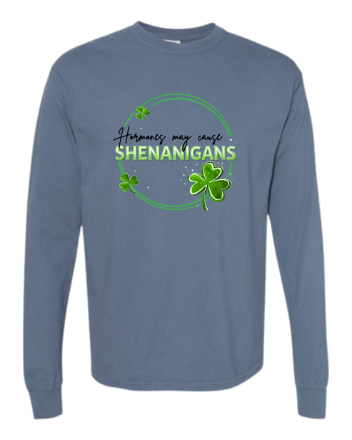 Hormones May Cause Shenanigans - Comfort Colors - Heavyweight Long Sleeve Tee - Blues & Greens