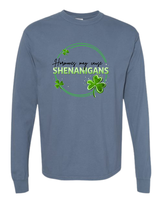 Hormones May Cause Shenanigans - Comfort Colors - Heavyweight Long Sleeve Tee - Blues & Greens