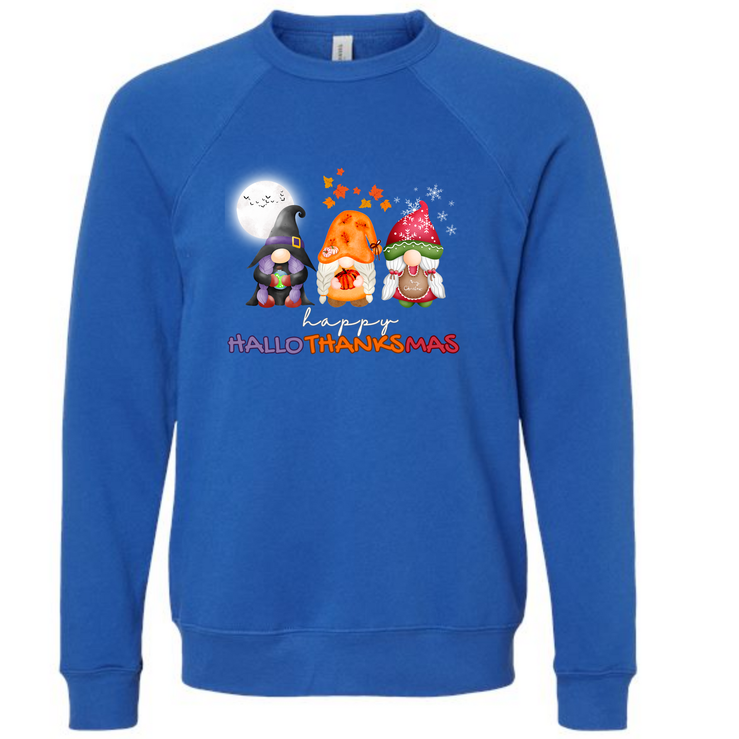 Happy Hallothanksmas Gnomes - Sponge Fleece Raglan Sweatshirt - Blues, Purples