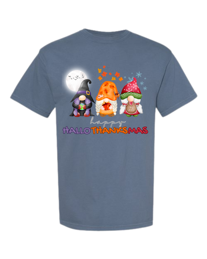 Happy HalloThanksMas Gnomes - Comfort Colors - Heavyweight Unisex Tee - Blues
