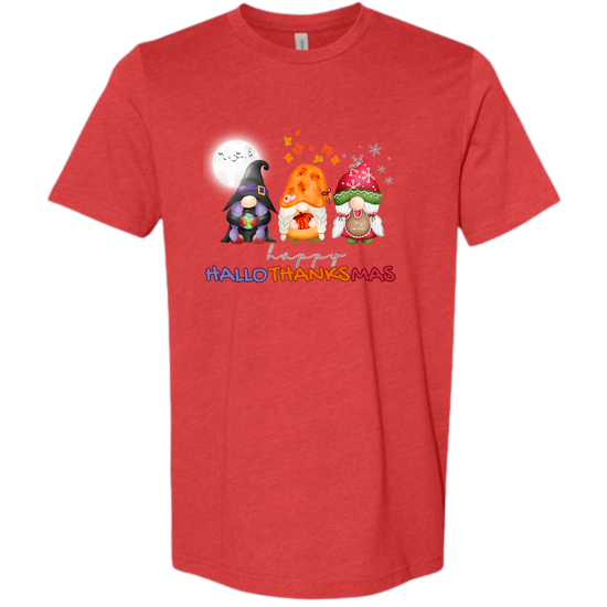 Happy HalloThanksMas Gnomes - Unisex Tee - Reds