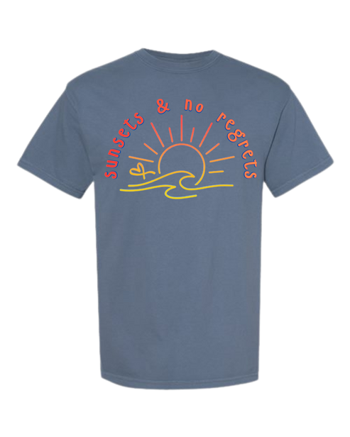 Sunsets & No Regrets - Comfort Colors - Heavyweight Unisex Tee - Blues