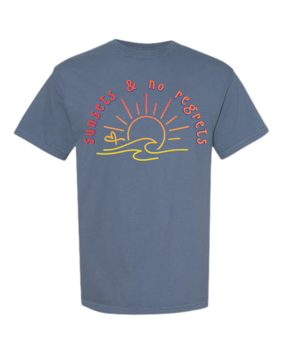 Sunsets & No Regrets - Comfort Colors - Heavyweight Unisex Tee - Blues