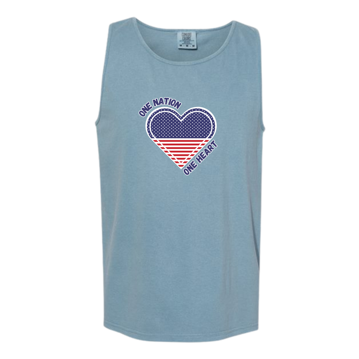 One Nation One Heart - Comfort Colors - Unisex Tank - Neutral Colors & Blues