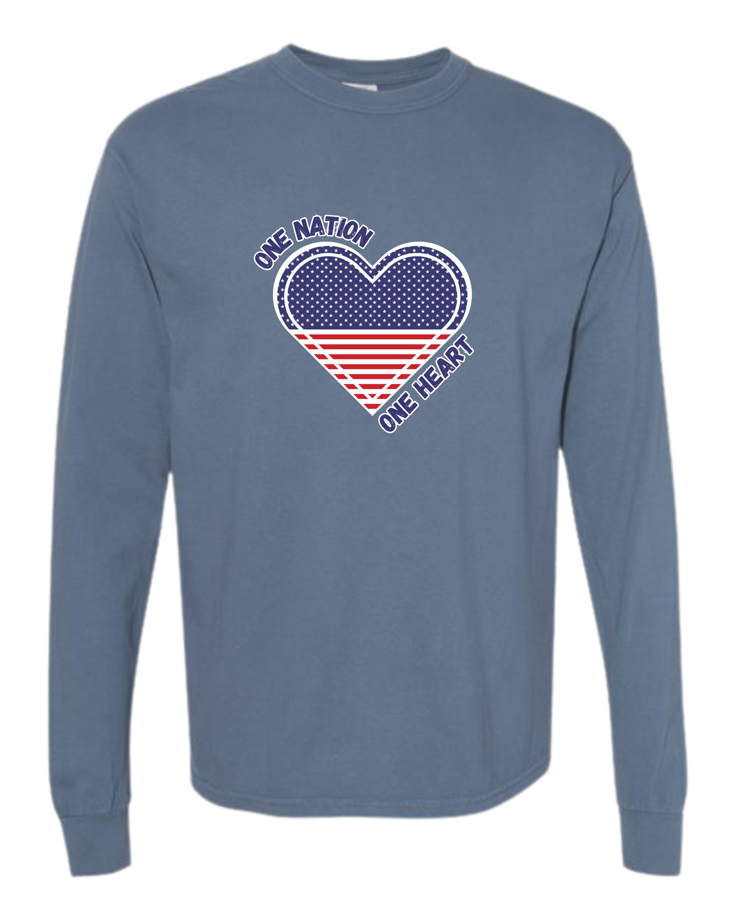 One Nation One Heart - Comfort Colors - Heavyweight Long Sleeve Tee - Blues & Greens