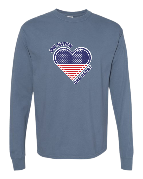 One Nation One Heart - Comfort Colors - Heavyweight Long Sleeve Tee - Blues & Greens