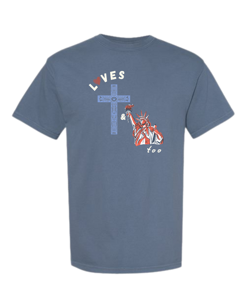 Loves Jesus & America too - Comfort Colors - Heavyweight Unisex Tee - Blues