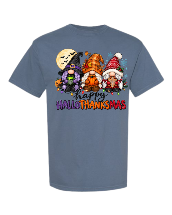 Happy HalloThanksMas Gnomes - Comfort Colors - Heavyweight Unisex Tee - Blues