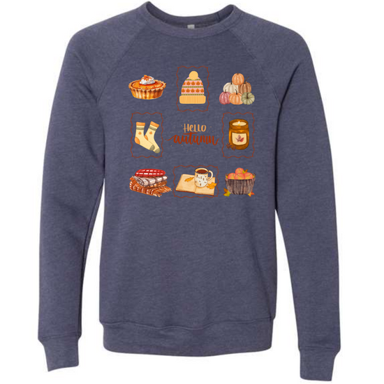 Hello Autumn - Sponge Fleece Raglan Sweatshirt - Blues, Purples