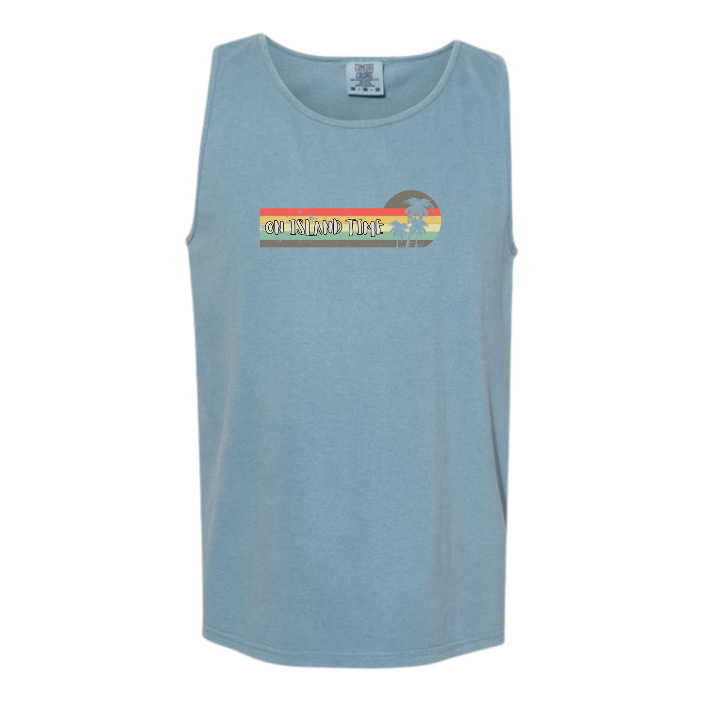 On Island Time - Comfort Colors - Unisex Tank - Neutral Colors & Blues