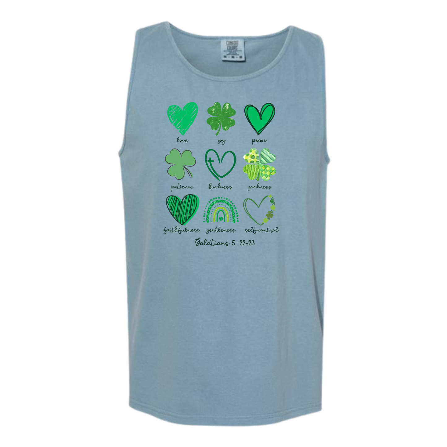 Galatians 5 - St Patrick's Day - Comfort Colors - Unisex Tank - Neutral Colors & Blues
