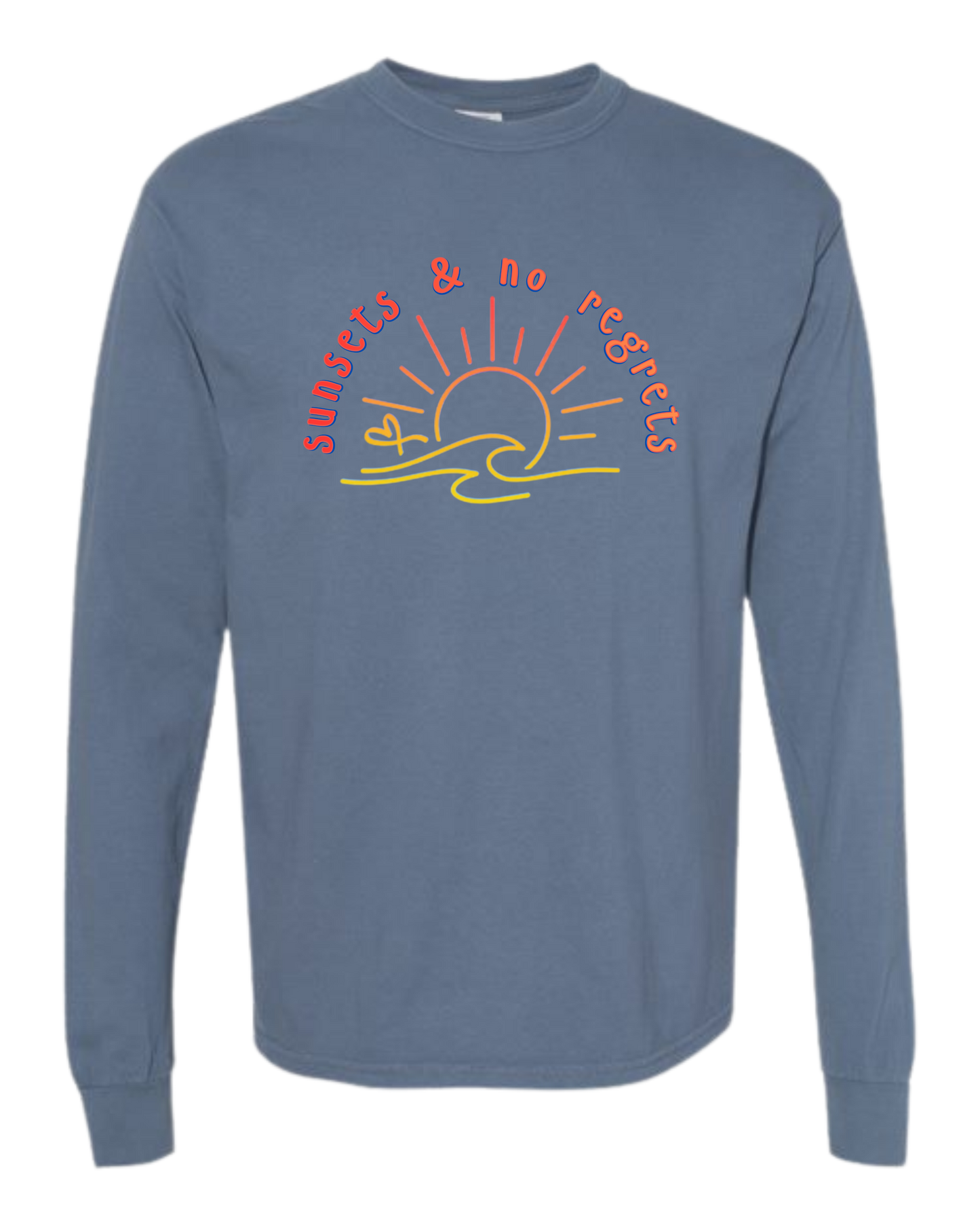 Sunsets & No Regrets - Comfort Colors - Heavyweight Long Sleeve Tee - Blues & Greens