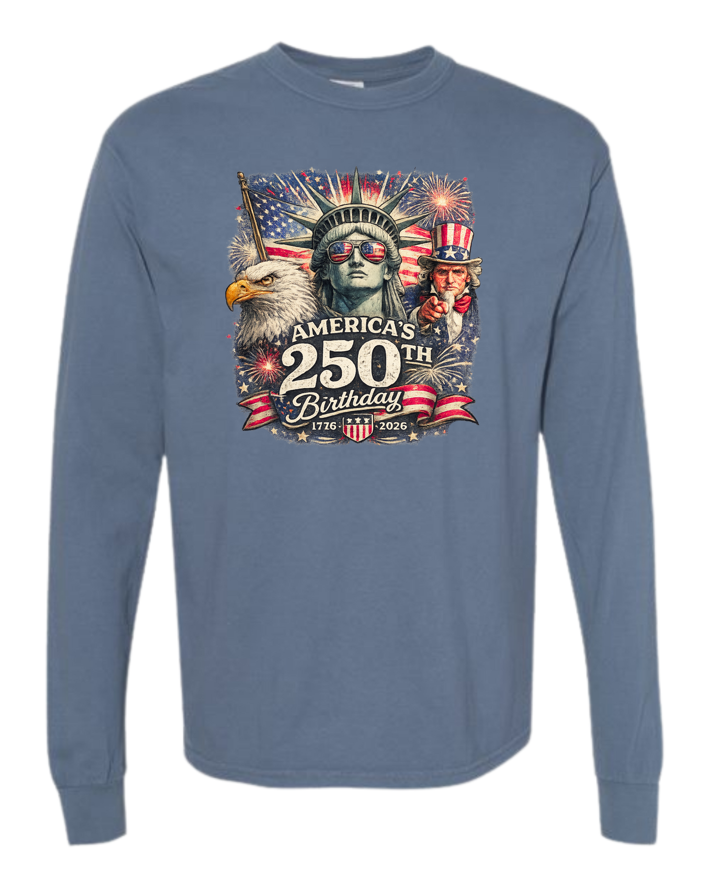 America's 250th Birthday - Comfort Colors - Heavyweight Long Sleeve Tee - Blues & Greens