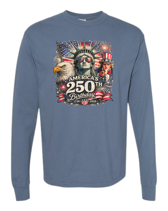 America's 250th Birthday - Comfort Colors - Heavyweight Long Sleeve Tee - Blues & Greens