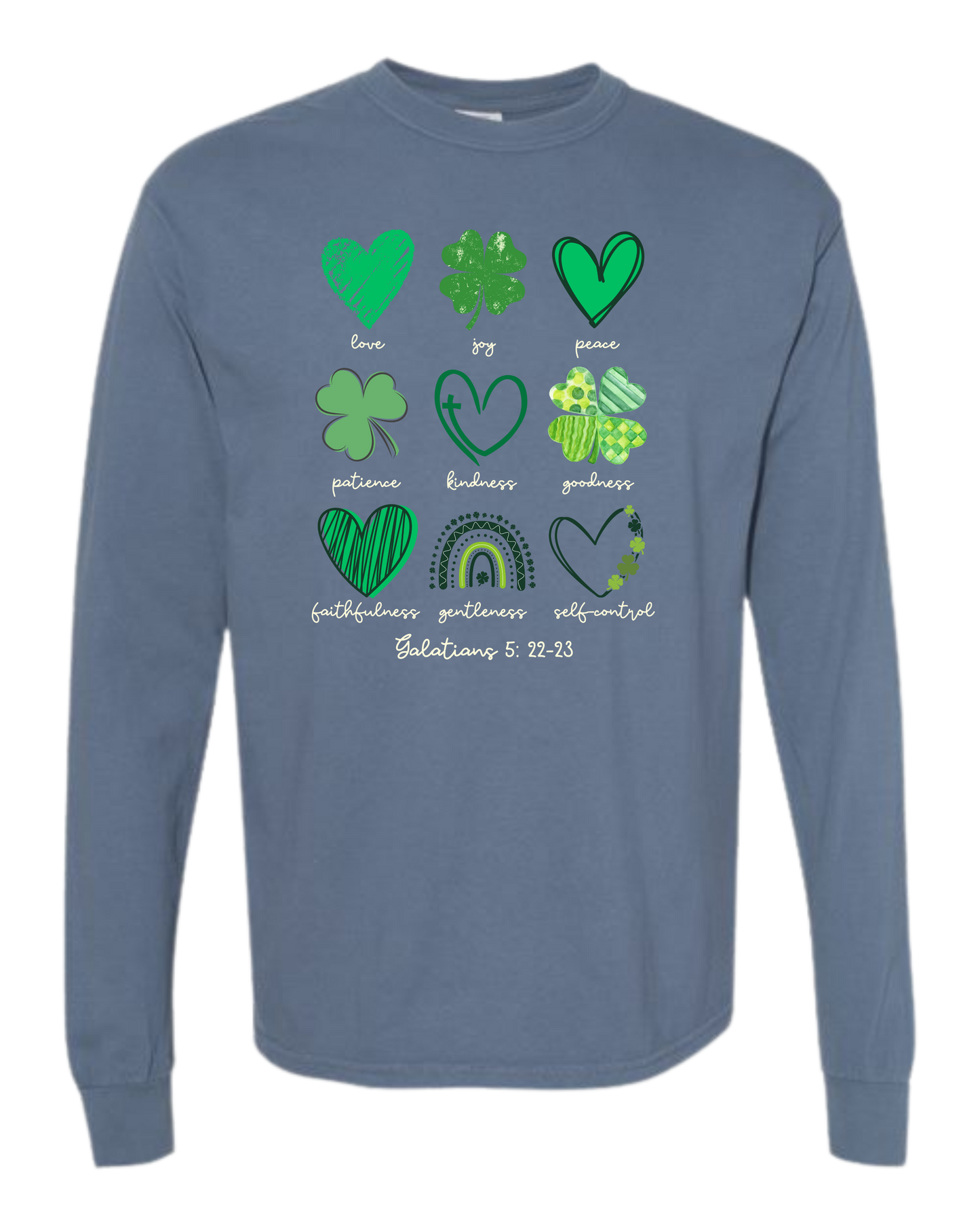 Galatians 5 - St Patrick's Day - Comfort Colors - Heavyweight Long Sleeve Tee - Blues & Greens