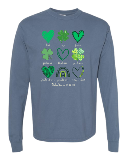 Galatians 5 - St Patrick's Day - Comfort Colors - Heavyweight Long Sleeve Tee - Blues & Greens