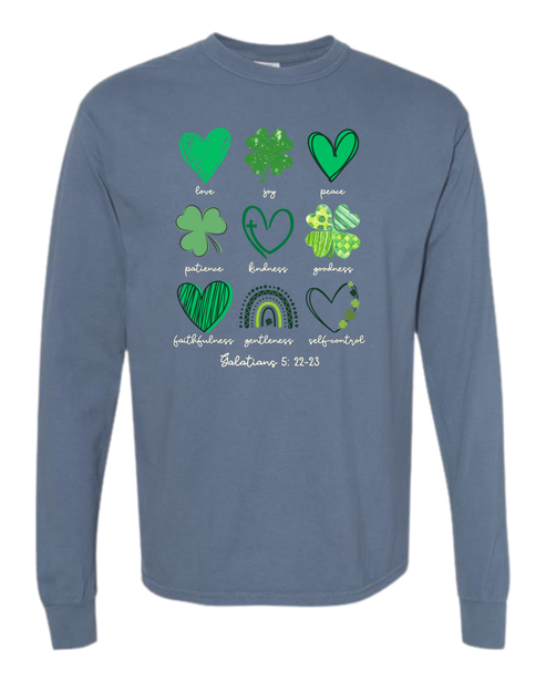 Galatians 5 - St Patrick's Day - Comfort Colors - Heavyweight Long Sleeve Tee - Blues & Greens