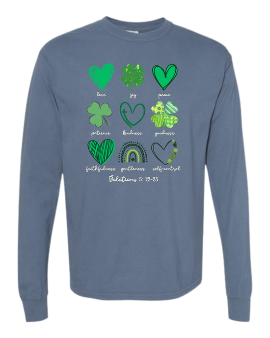 Galatians 5 - St Patrick's Day - Comfort Colors - Heavyweight Long Sleeve Tee - Blues & Greens