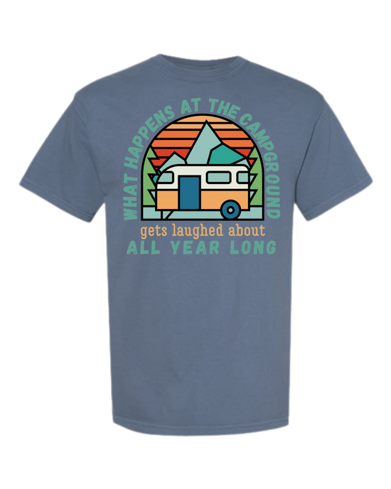 What Happens At The Campground - Comfort Colors - Heavyweight Unisex Tee - Blues