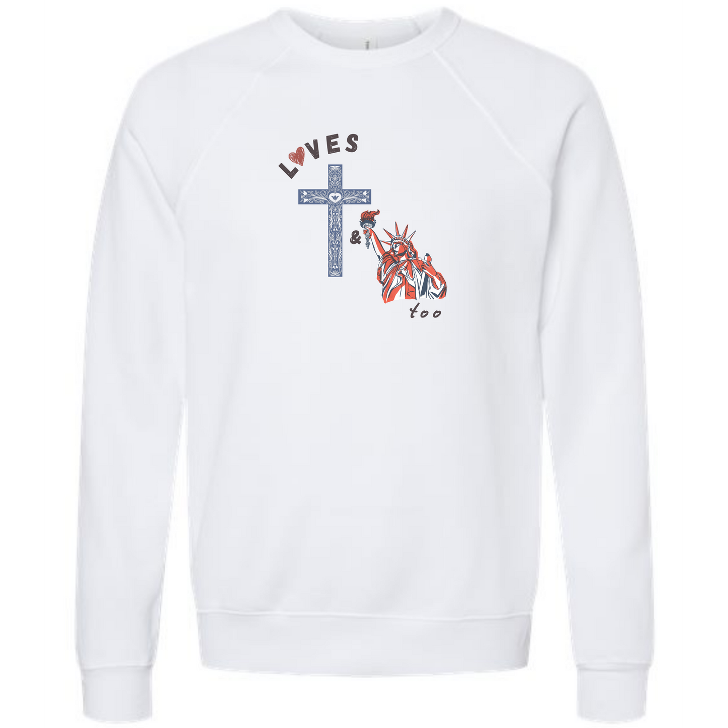 Loves Jesus & America too - Sponge Fleece Raglan Sweatshirt - Assorted Colors