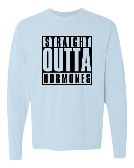 Straight Outta Hormones - Comfort Colors - Heavyweight Long Sleeve Tee - Blues & Greens