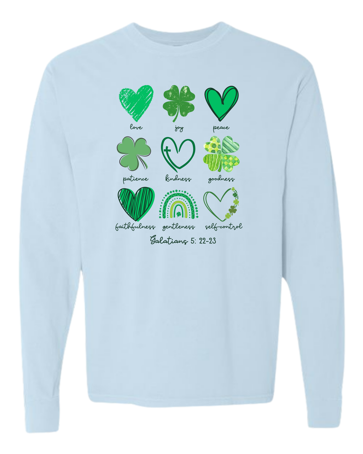 Galatians 5 - St Patrick's Day - Comfort Colors - Heavyweight Long Sleeve Tee - Blues & Greens