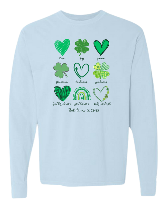 Galatians 5 - St Patrick's Day - Comfort Colors - Heavyweight Long Sleeve Tee - Blues & Greens