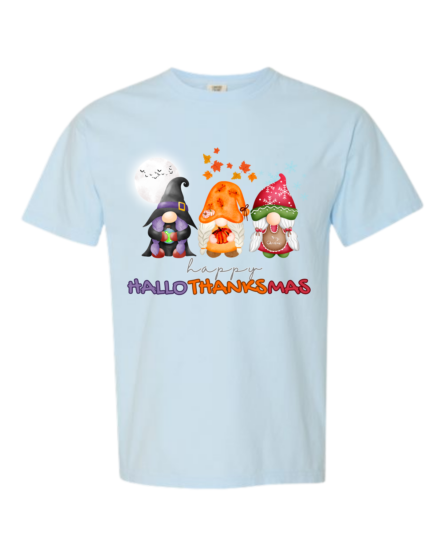Happy HalloThanksMas Gnomes - Comfort Colors - Heavyweight Unisex Tee - Blues