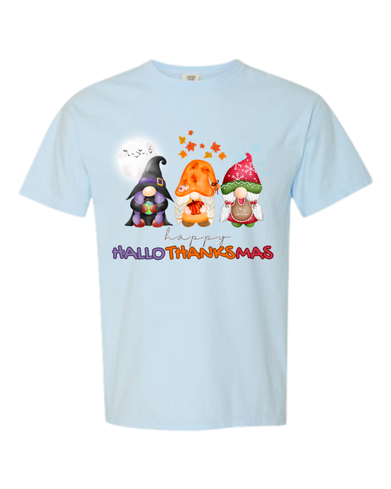 Happy HalloThanksMas Gnomes - Comfort Colors - Heavyweight Unisex Tee - Blues