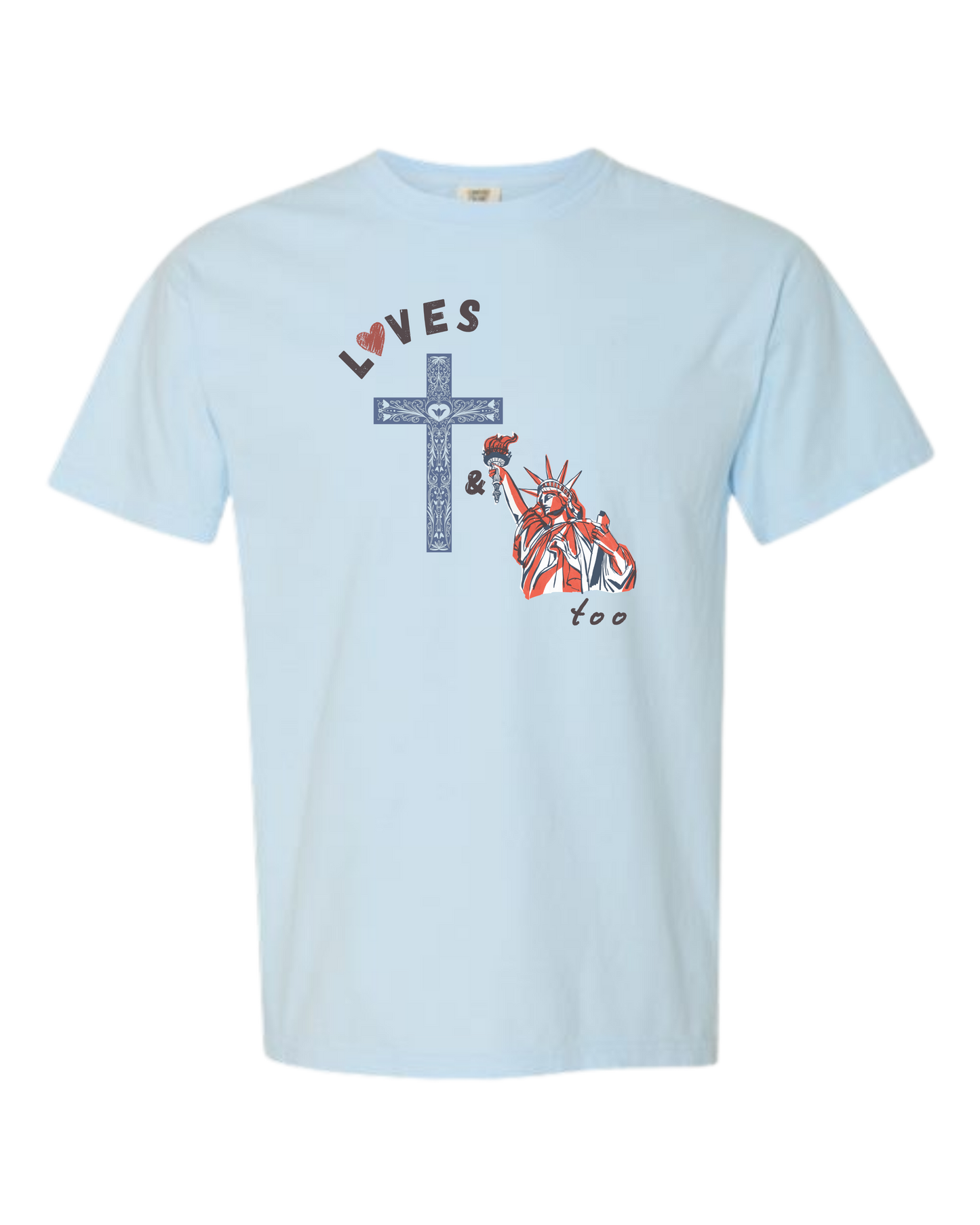 Loves Jesus & America too - Comfort Colors - Heavyweight Unisex Tee - Blues