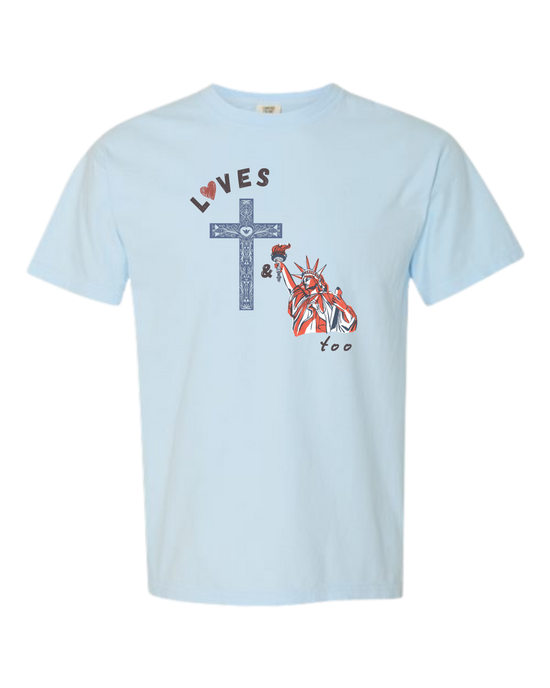 Loves Jesus & America too - Comfort Colors - Heavyweight Unisex Tee - Blues