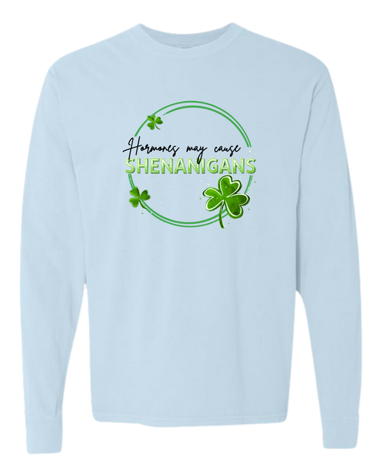 Hormones May Cause Shenanigans - Comfort Colors - Heavyweight Long Sleeve Tee - Blues & Greens