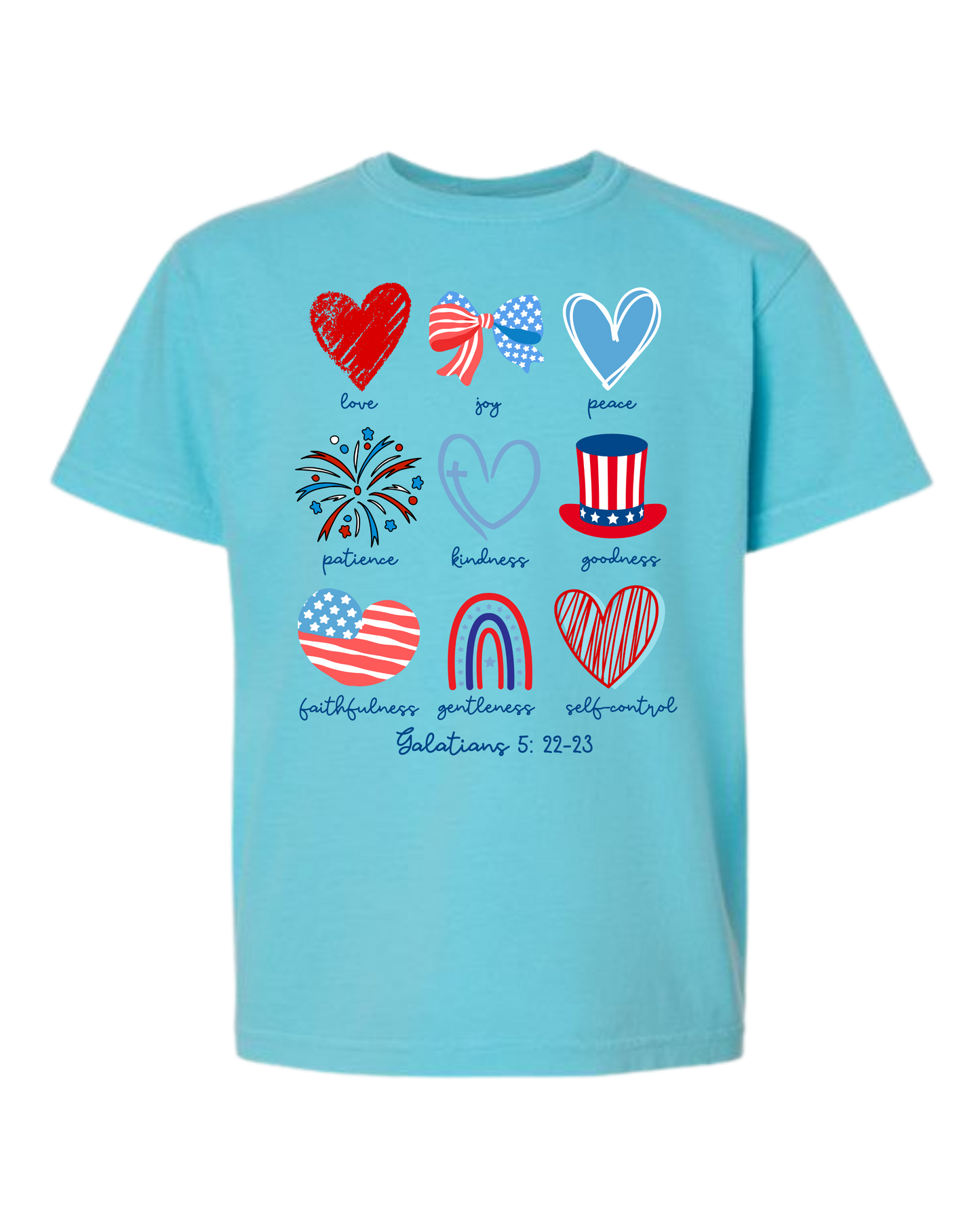 Galatians 5 - Patriotic - Comfort Colors - Heavyweight Youth Tee - Neutral Colors & Blues