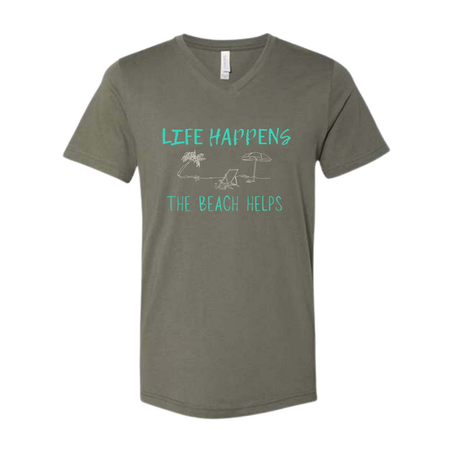 Life Happens The Beach Helps - Bella+Canvas - Unisex V-Neck - Assorted Colors