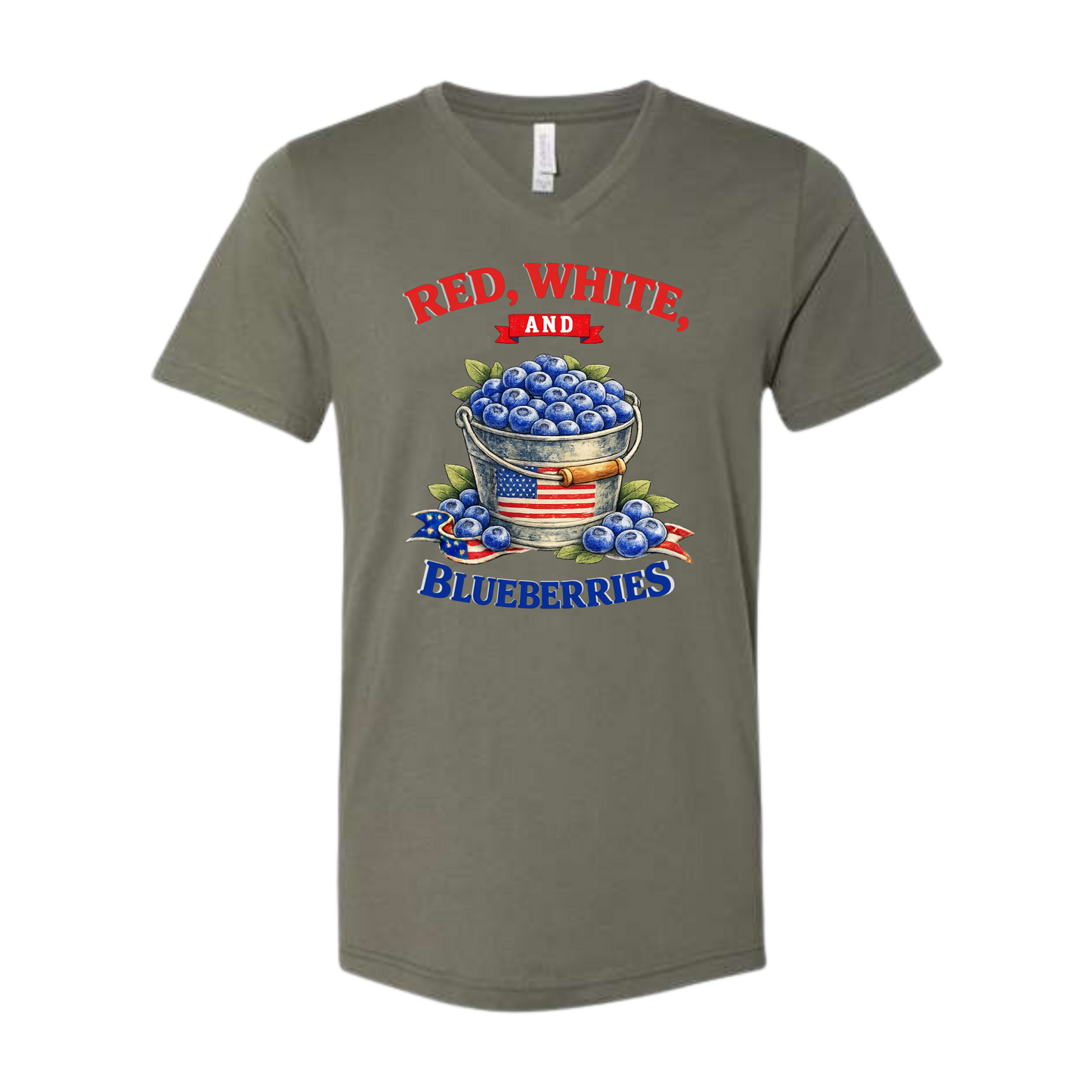 Red, White, And Blueberries - Bella+Canvas - Unisex V-Neck - Assorted Colors