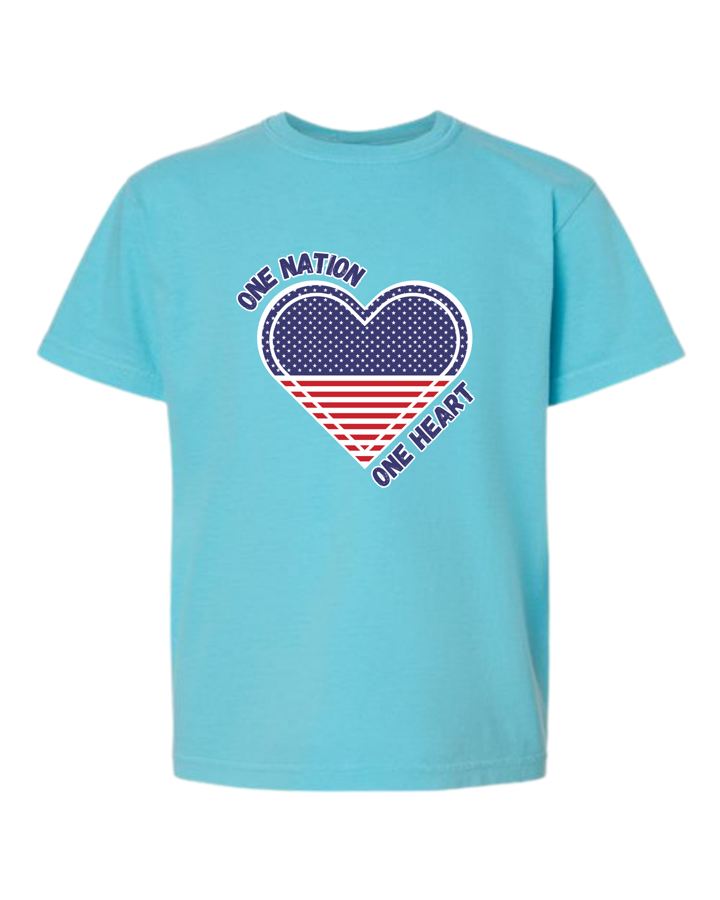 One Nation One Heart - Comfort Colors - Heavyweight Youth Tee - Neutral Colors & Blues