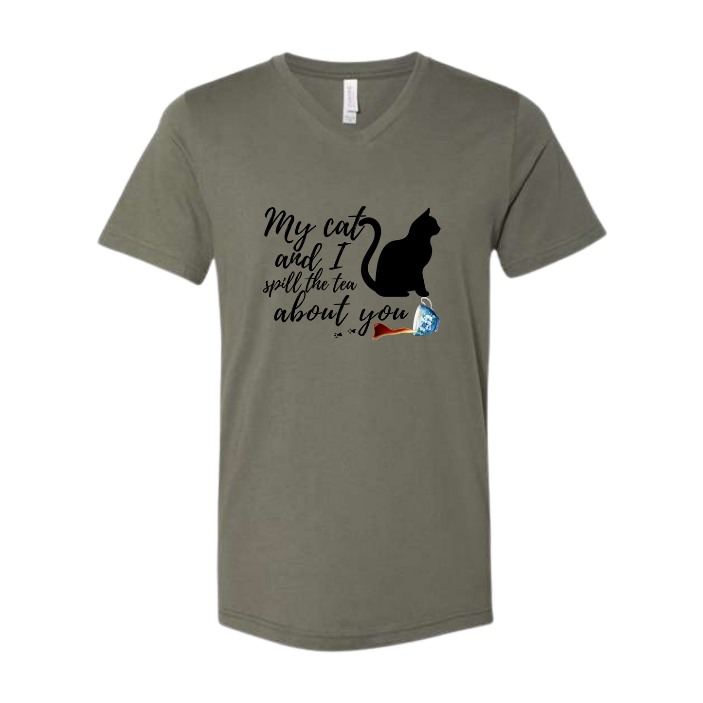 My Cat and I spill the tea about you - Bella+Canvas - Unisex V-Neck - Assorted Colors