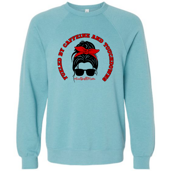 Football Moms Fueled By Caffeine and Touchdowns - Sponge Fleece Raglan Sweatshirt - Blues, Purples