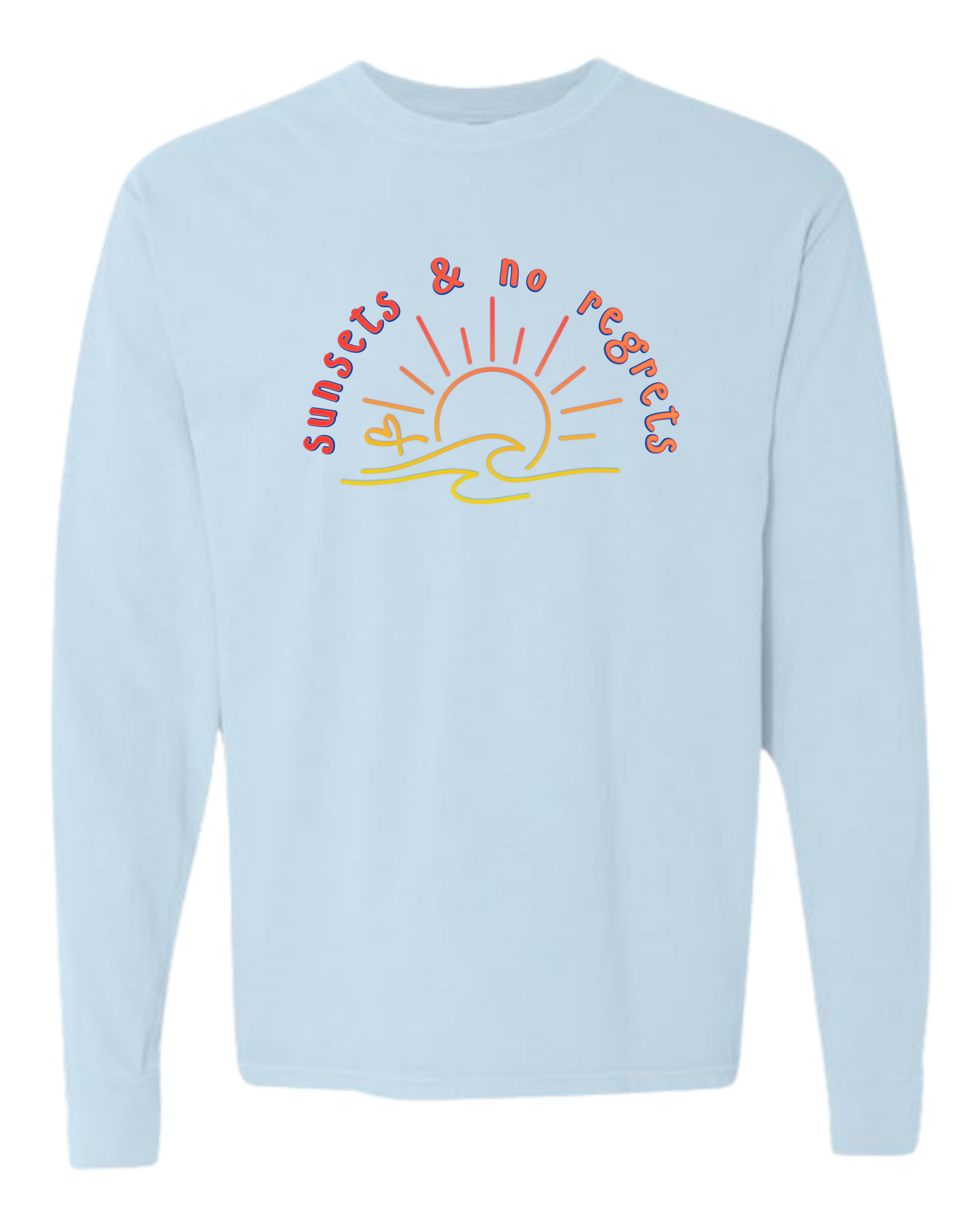 Sunsets & No Regrets - Comfort Colors - Heavyweight Long Sleeve Tee - Blues & Greens