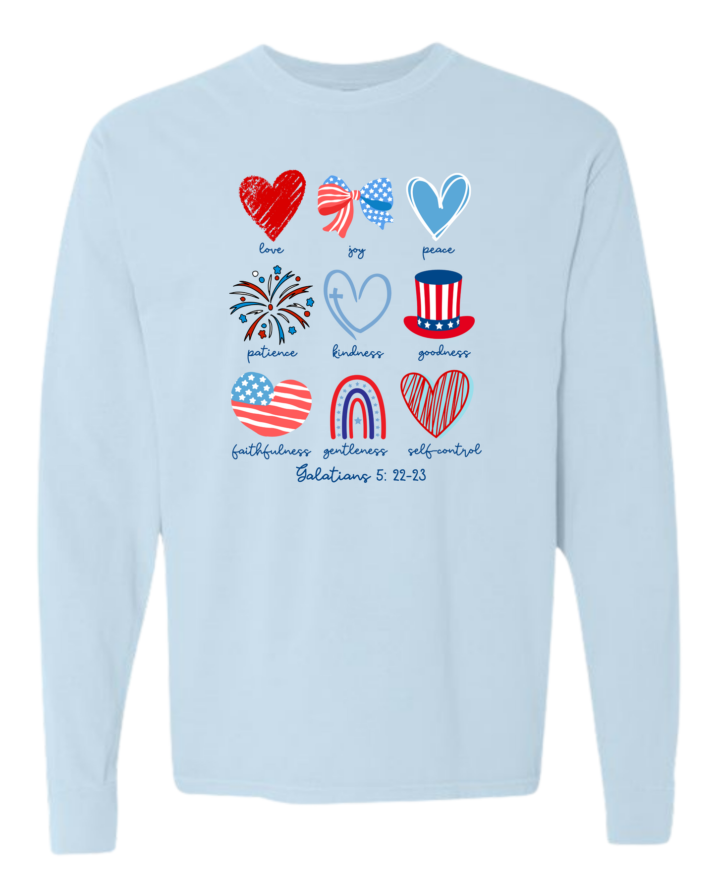 Galatians 5 - Patriotic - Comfort Colors - Heavyweight Long Sleeve Tee - Blues & Greens