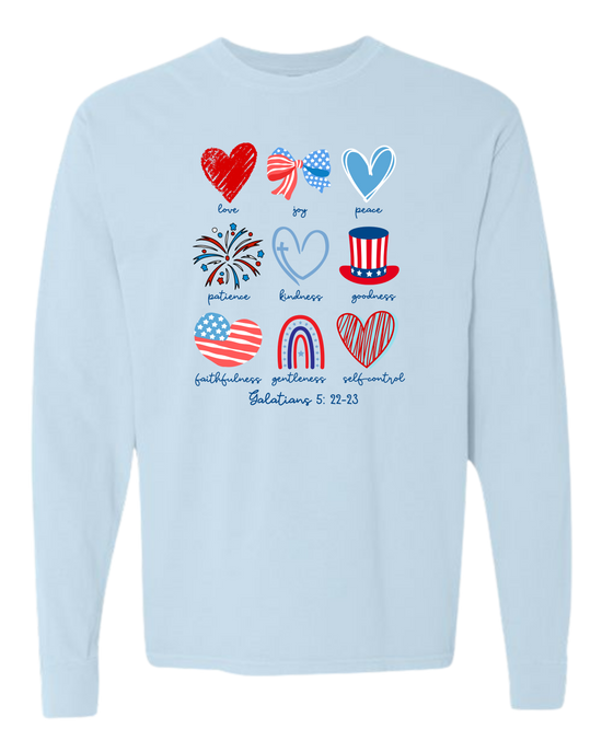 Galatians 5 - Patriotic - Comfort Colors - Heavyweight Long Sleeve Tee - Blues & Greens