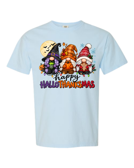 Happy HalloThanksMas Gnomes - Comfort Colors - Heavyweight Unisex Tee - Blues