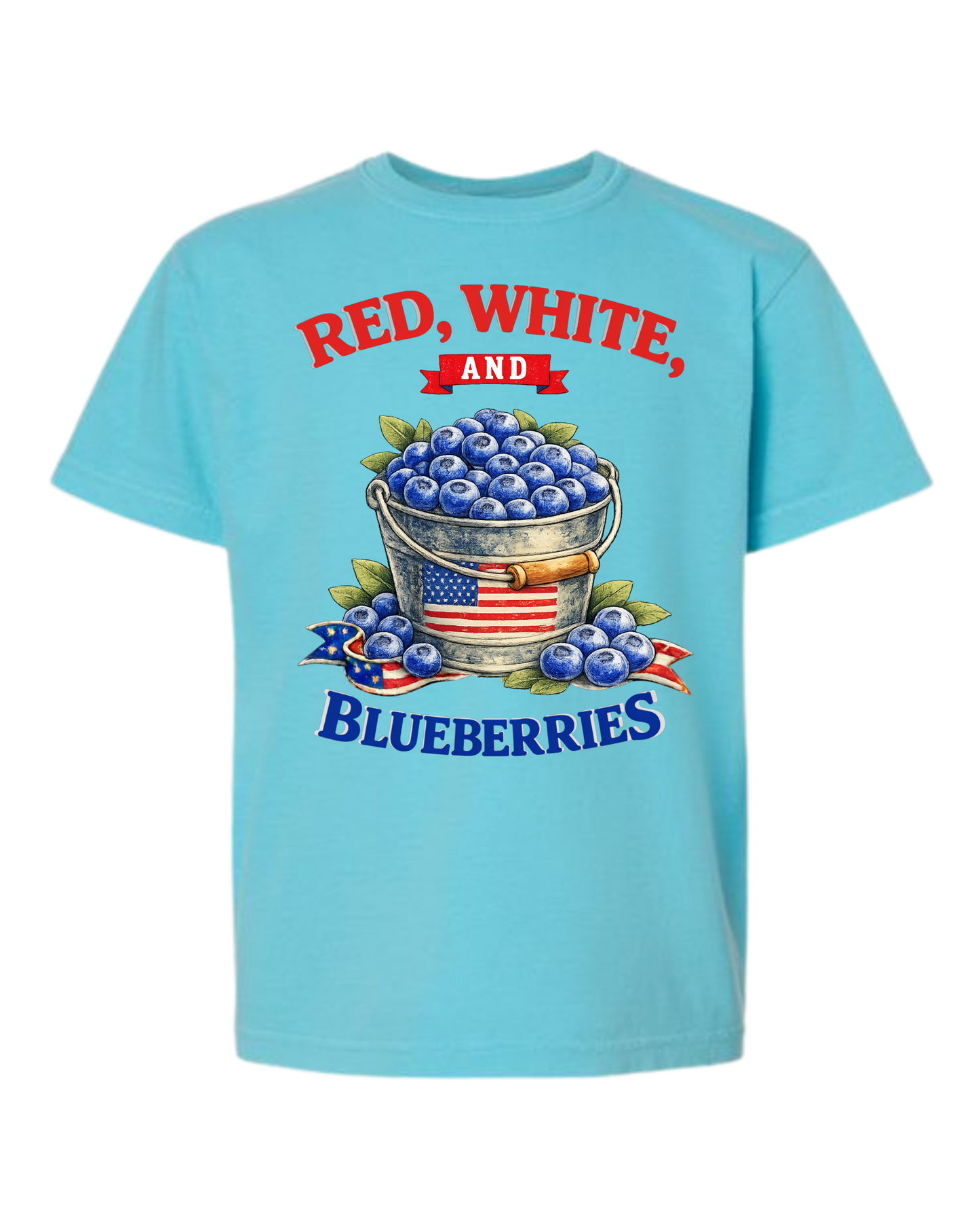 Red, White, And Blueberries - Comfort Colors - Heavyweight Youth Tee - Neutral Colors & Blues