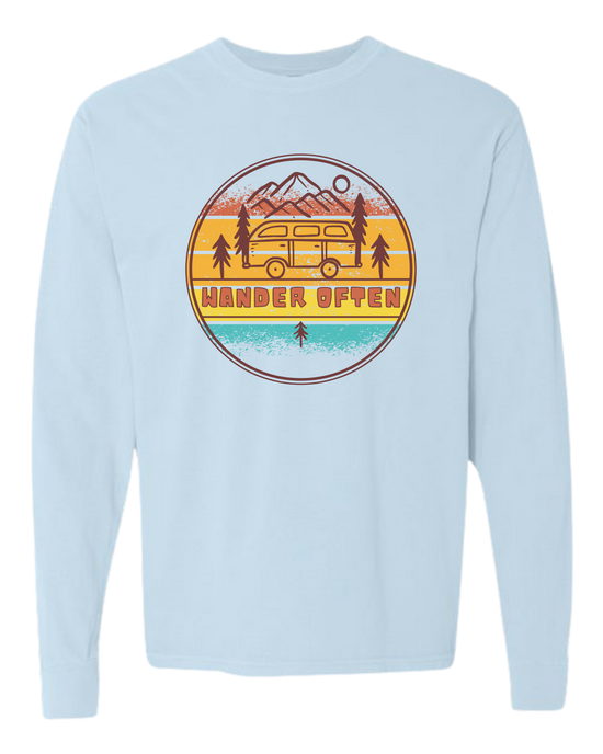Wander Often - Comfort Colors - Heavyweight Long Sleeve Tee - Blues & Greens