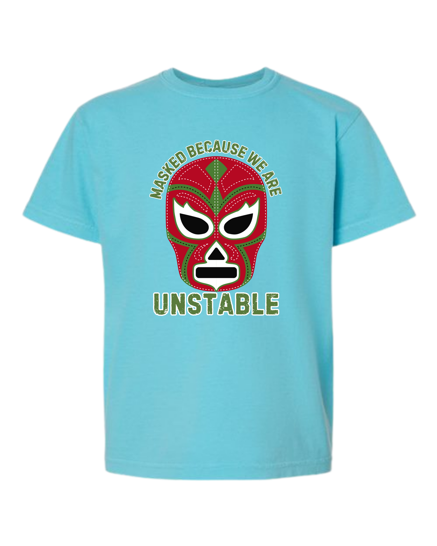 Masked Because We Are Unstable - Comfort Colors - Heavyweight Youth Tee - Neutral Colors & Blues